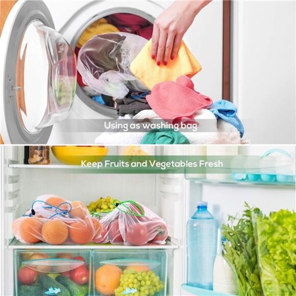 12 Pcs Heavy Duty Reusable Mesh Produce Bags, Barcode Scanable See Through Bags - Picture 7 of 8